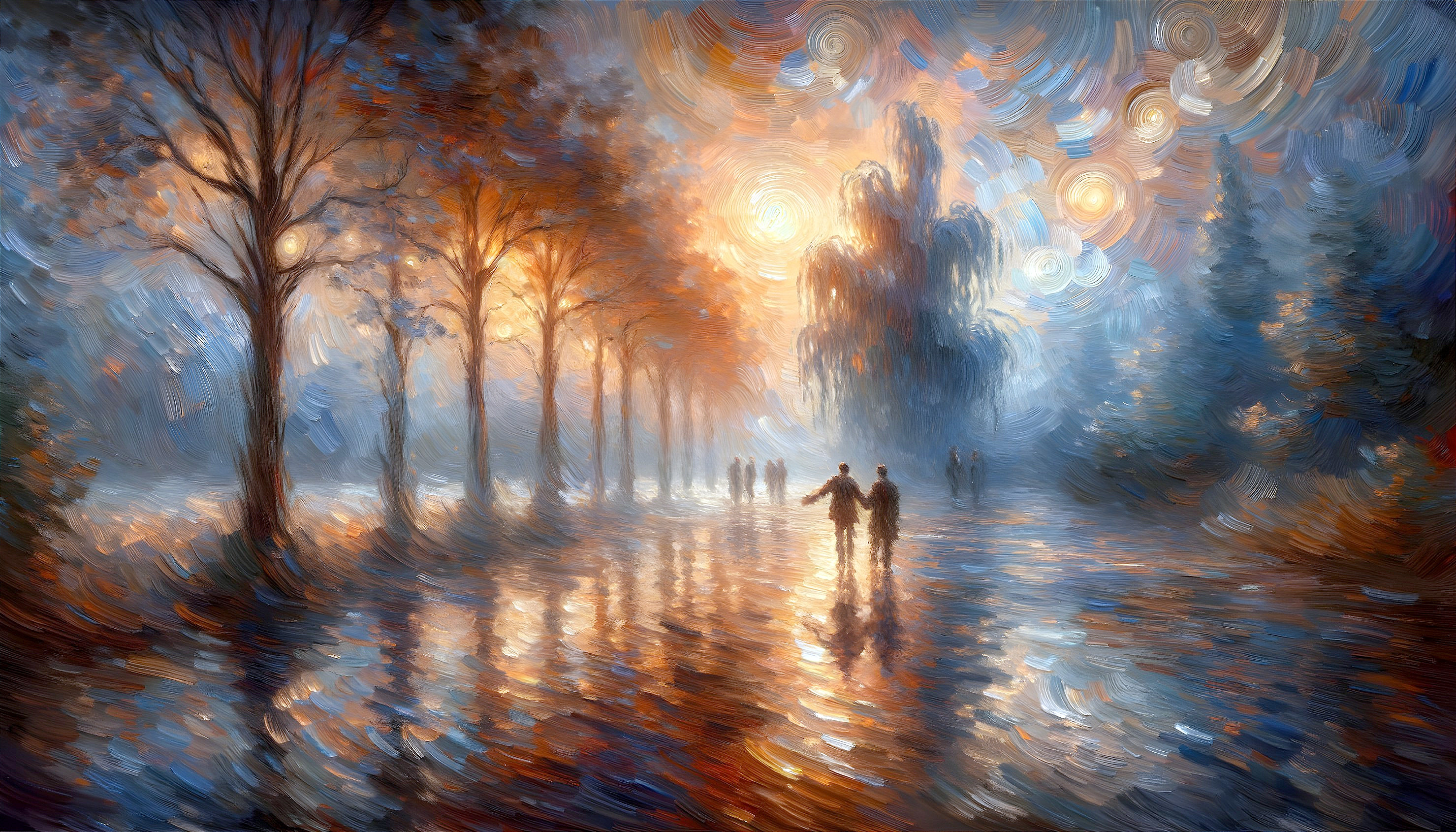 Serene Park Landscape at Sunset with Autumn Colors