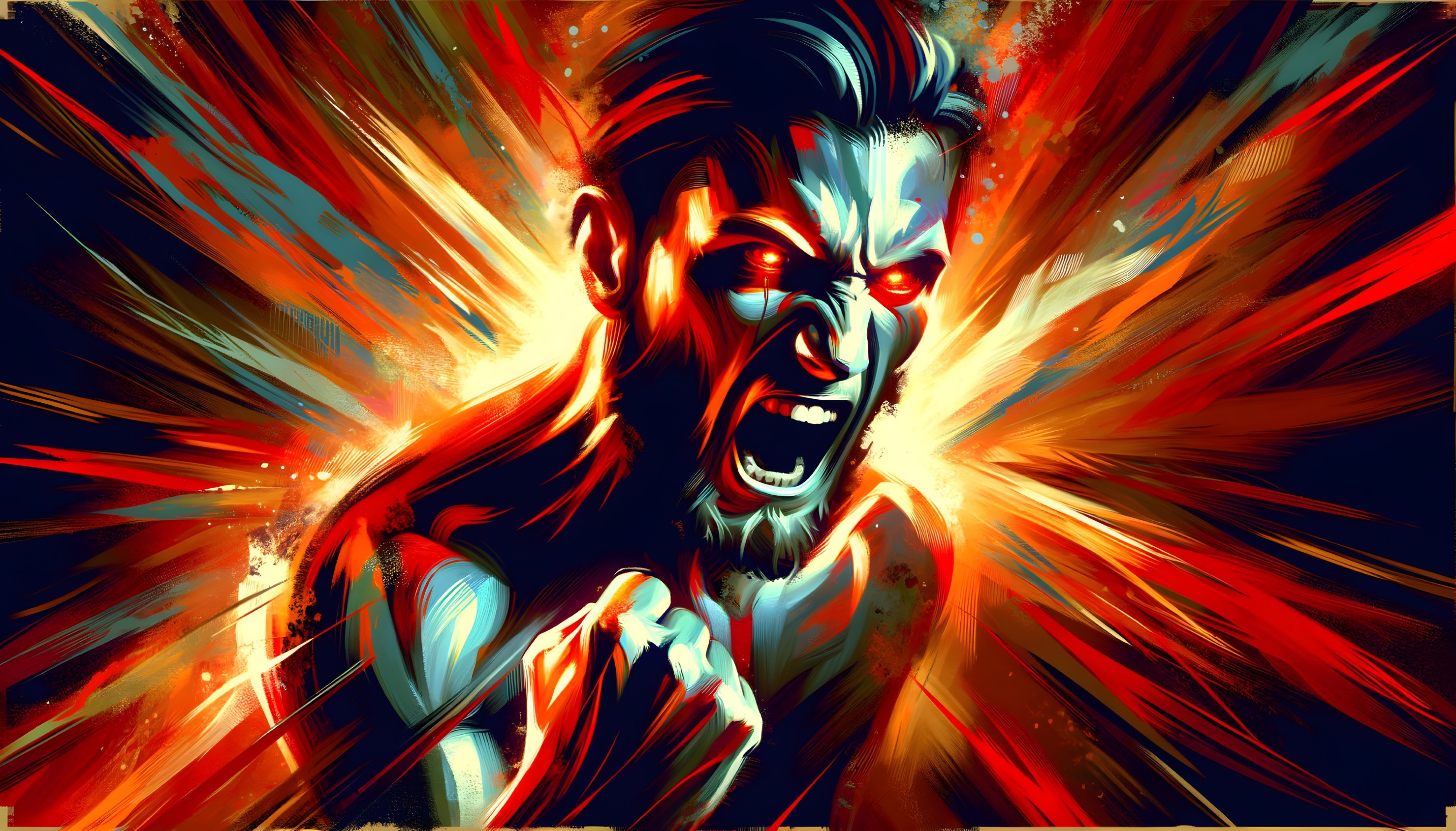 Muscular Figure Surrounded by Fiery Explosion