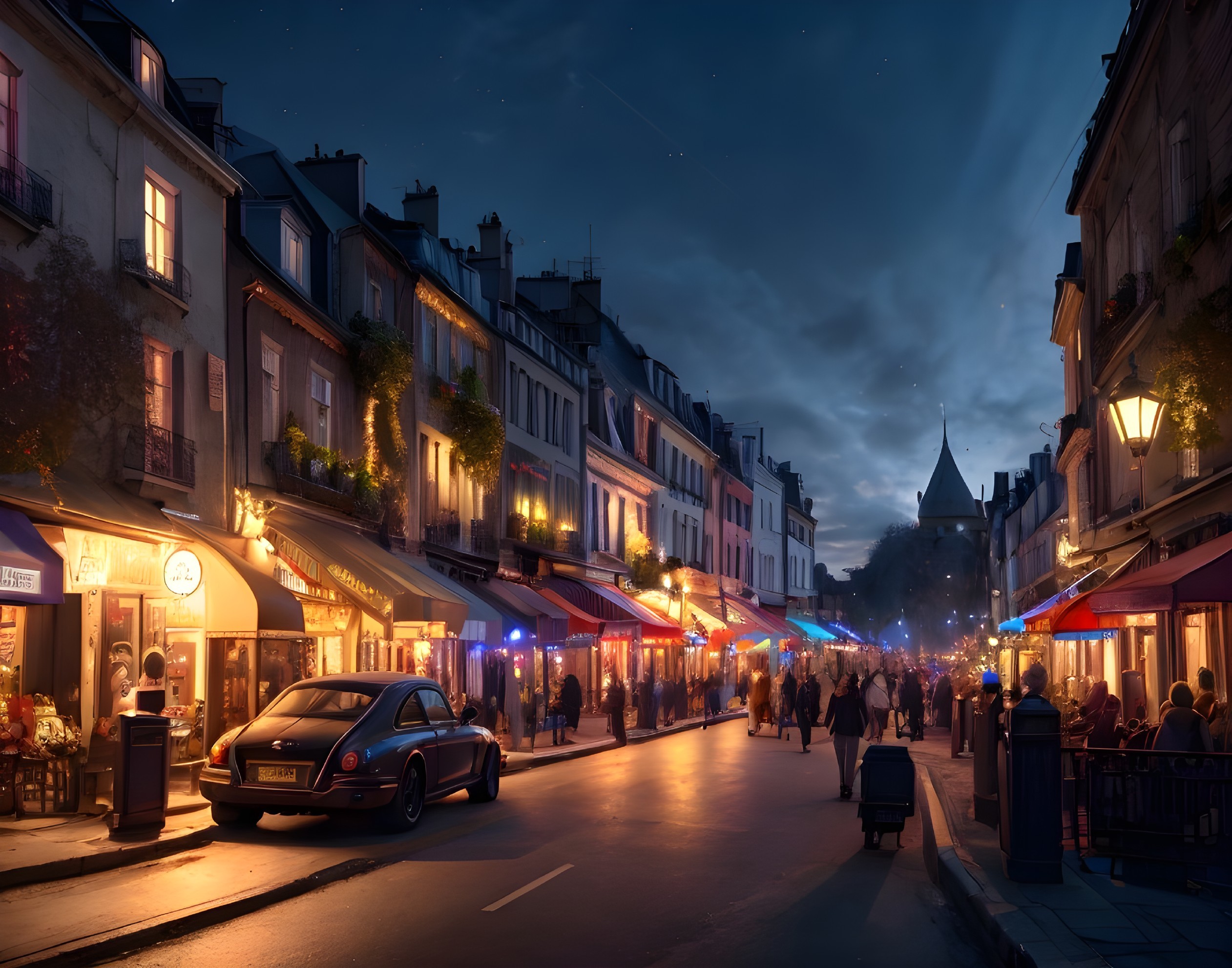 Charming European Street Scene at Twilight