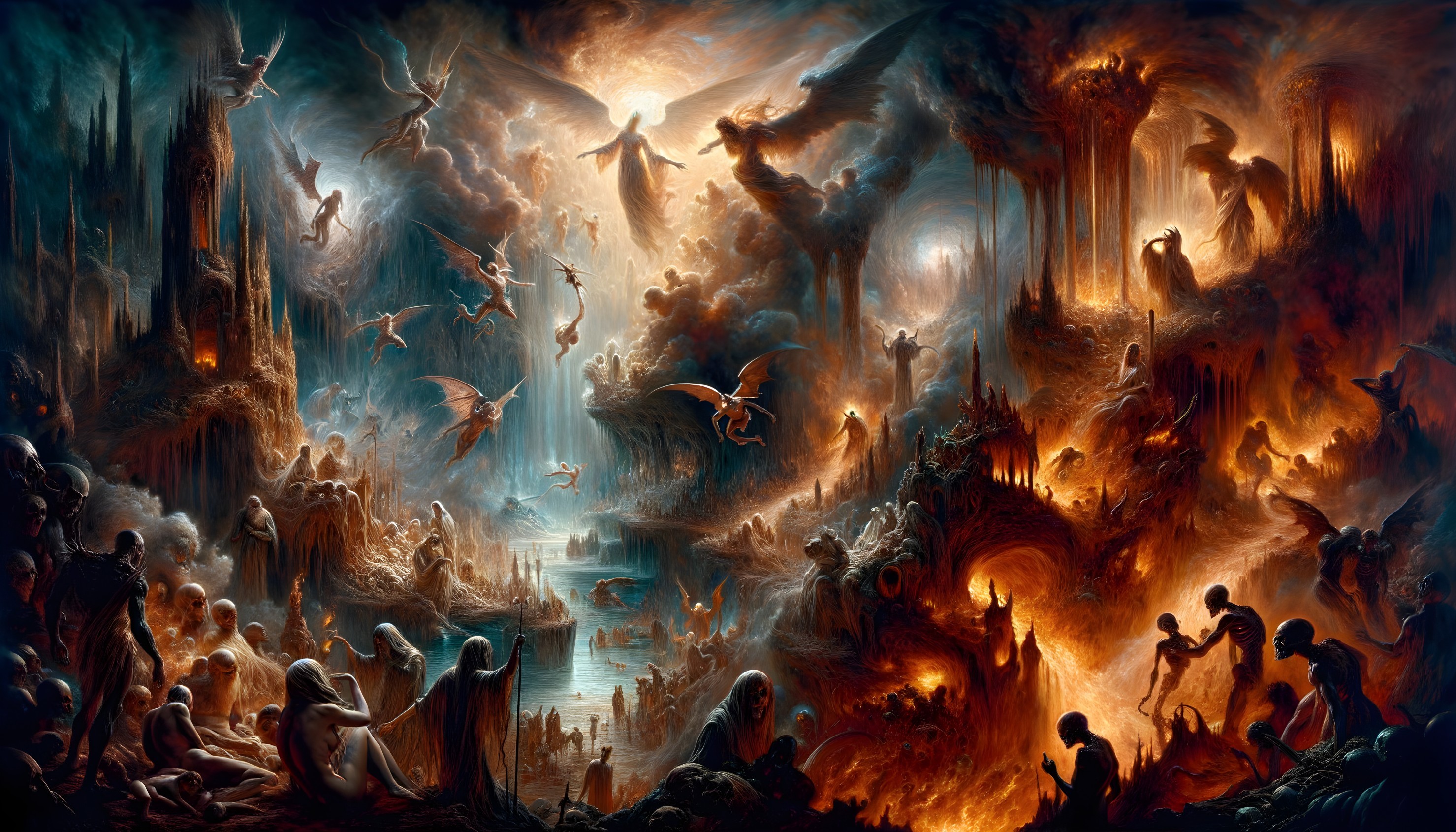 Surreal Landscape of Celestial Battle and Transformation