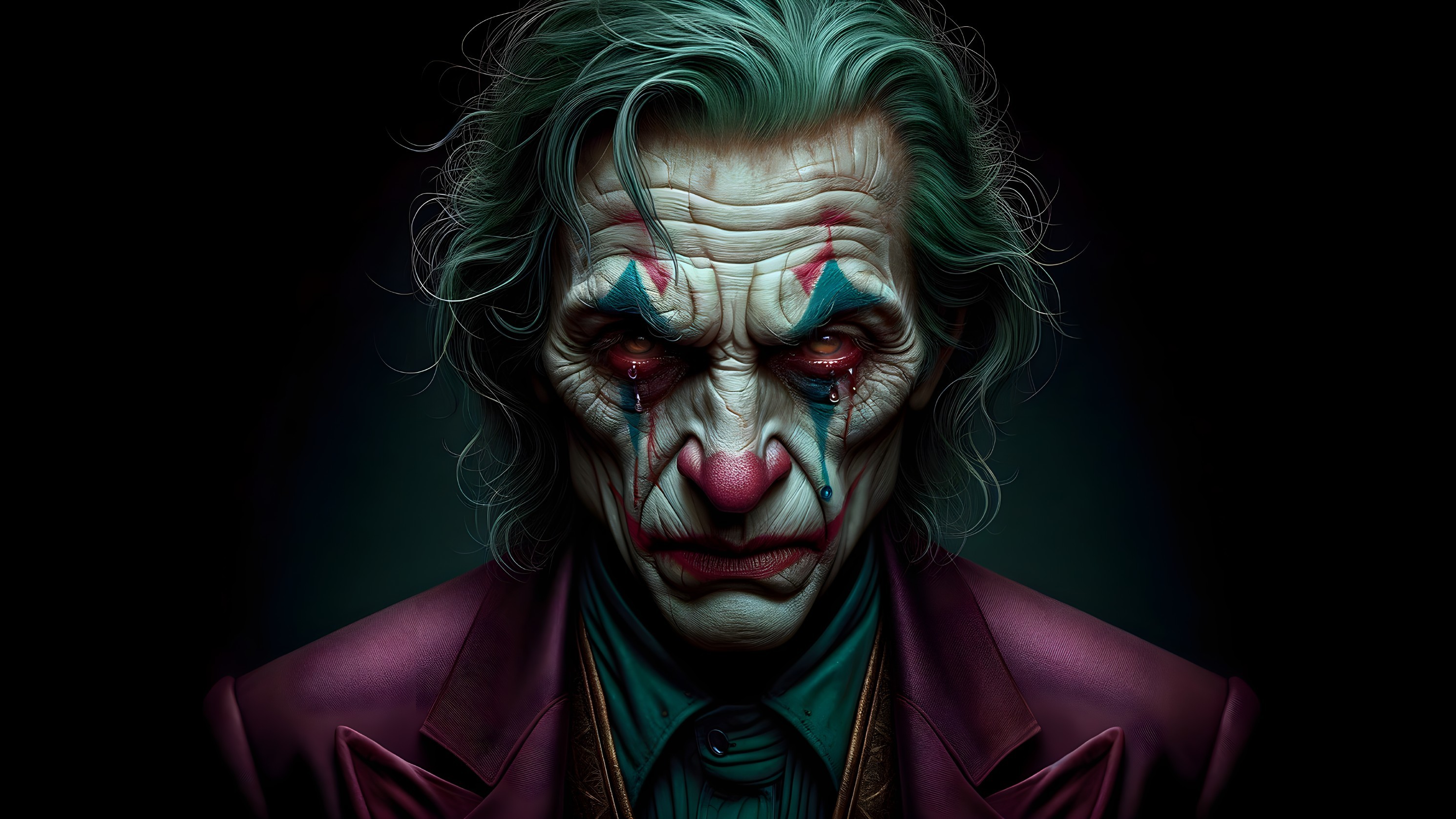 Haunting Clown with Green Hair and Dark Purple Suit