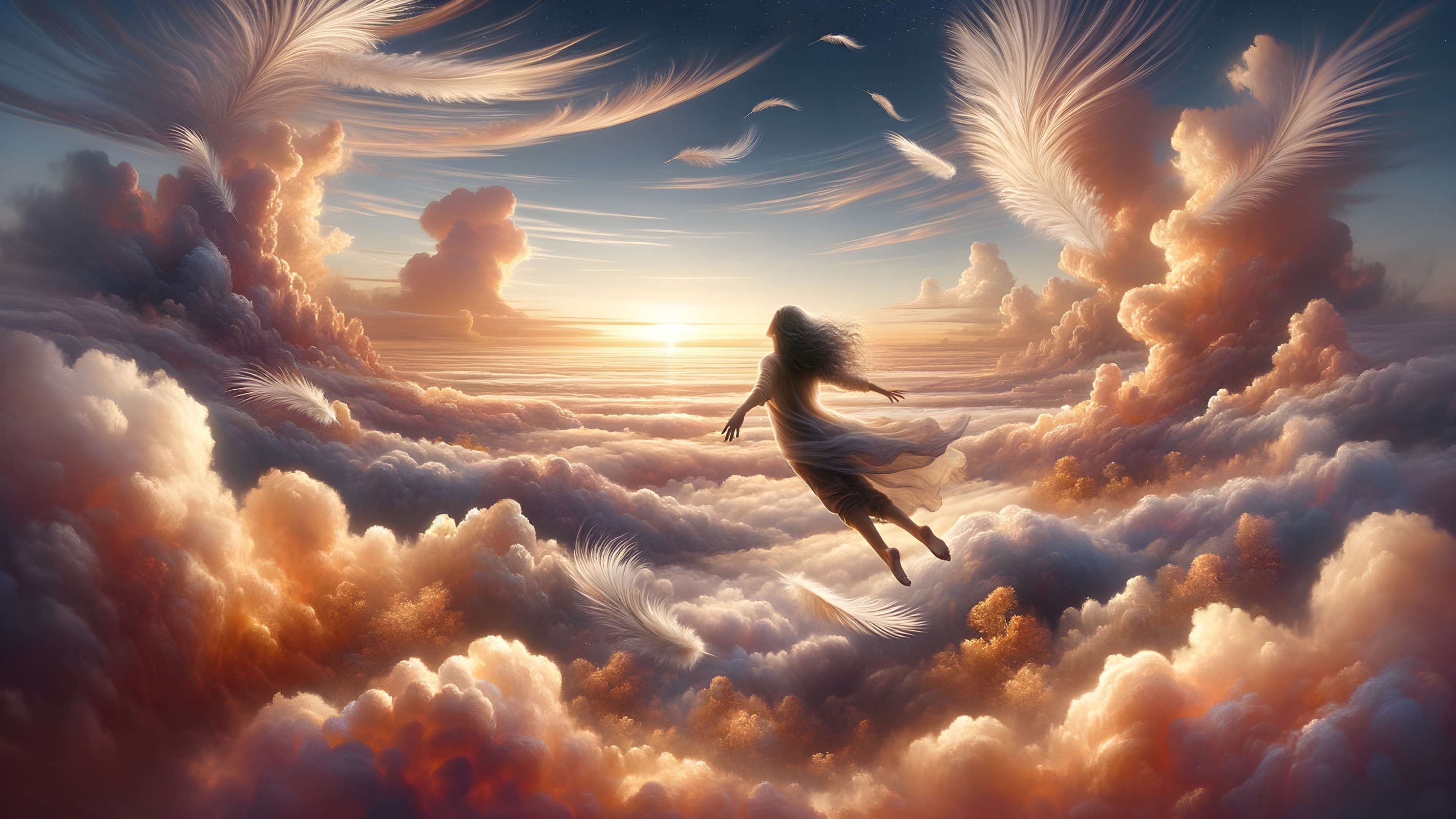 Dreamlike Scene of Clouds and Floating Figure