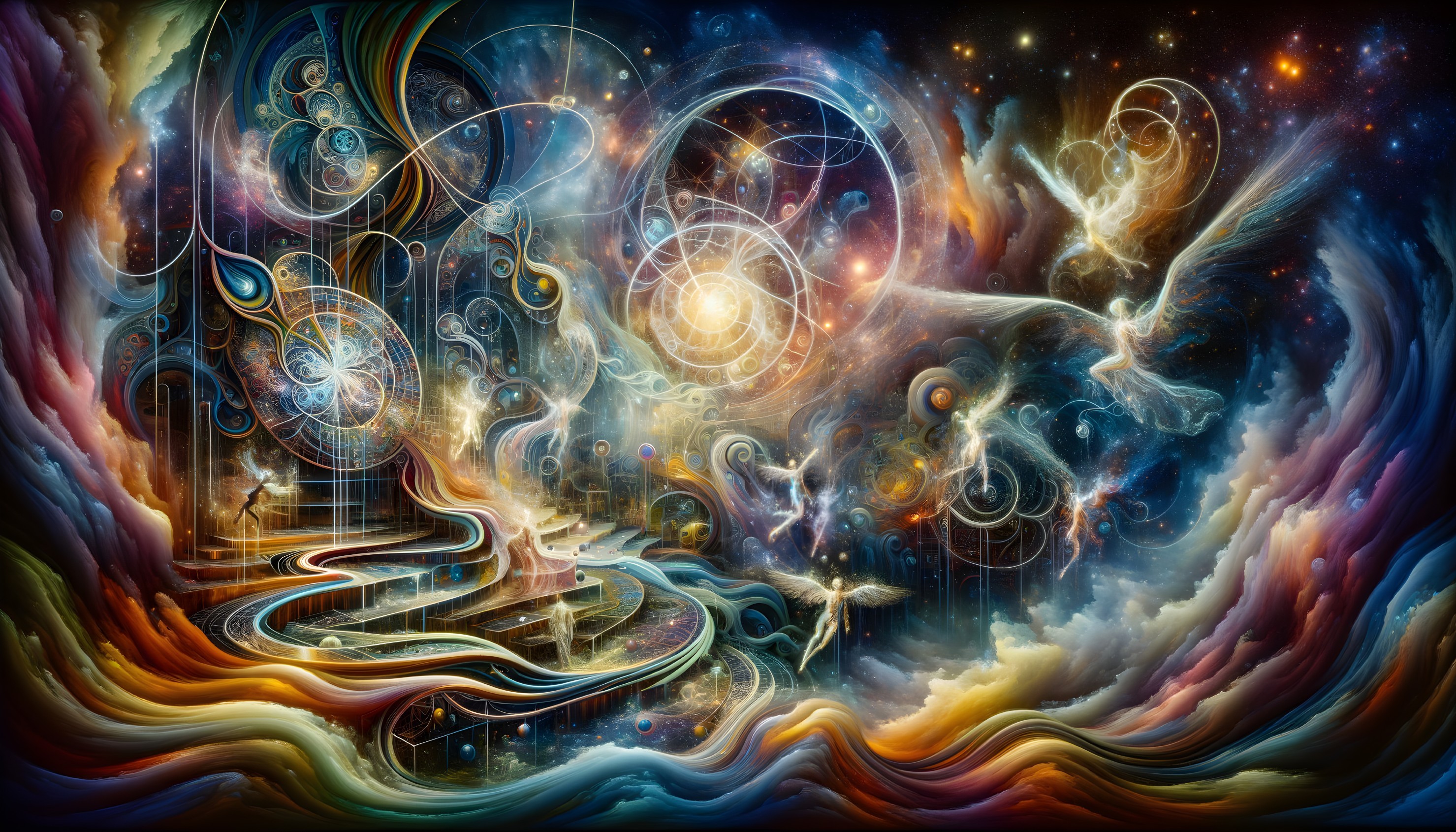 Vibrant Cosmic Scene with Colorful Patterns and Orbs
