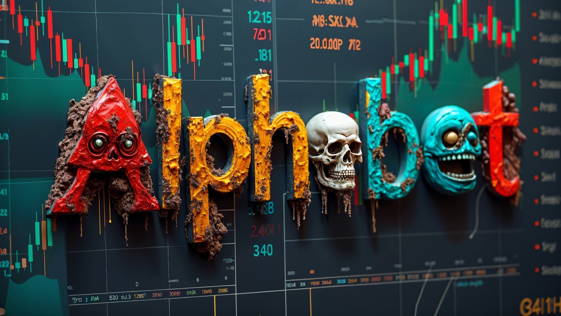 Vibrant Alphabet Design with Horror and Finance Themes