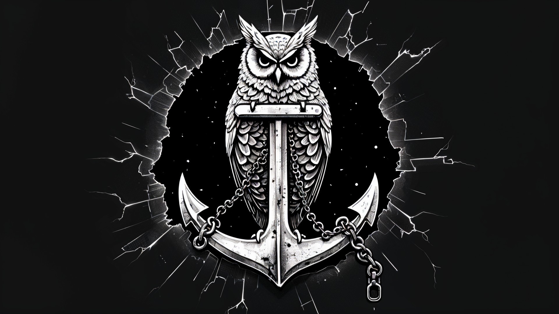 Detailed Owl Design on Large Anchor with Circular Frame
