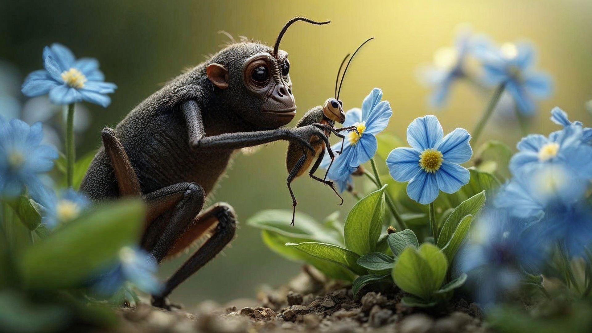 Fantastical Creature in a Vibrant Garden Setting
