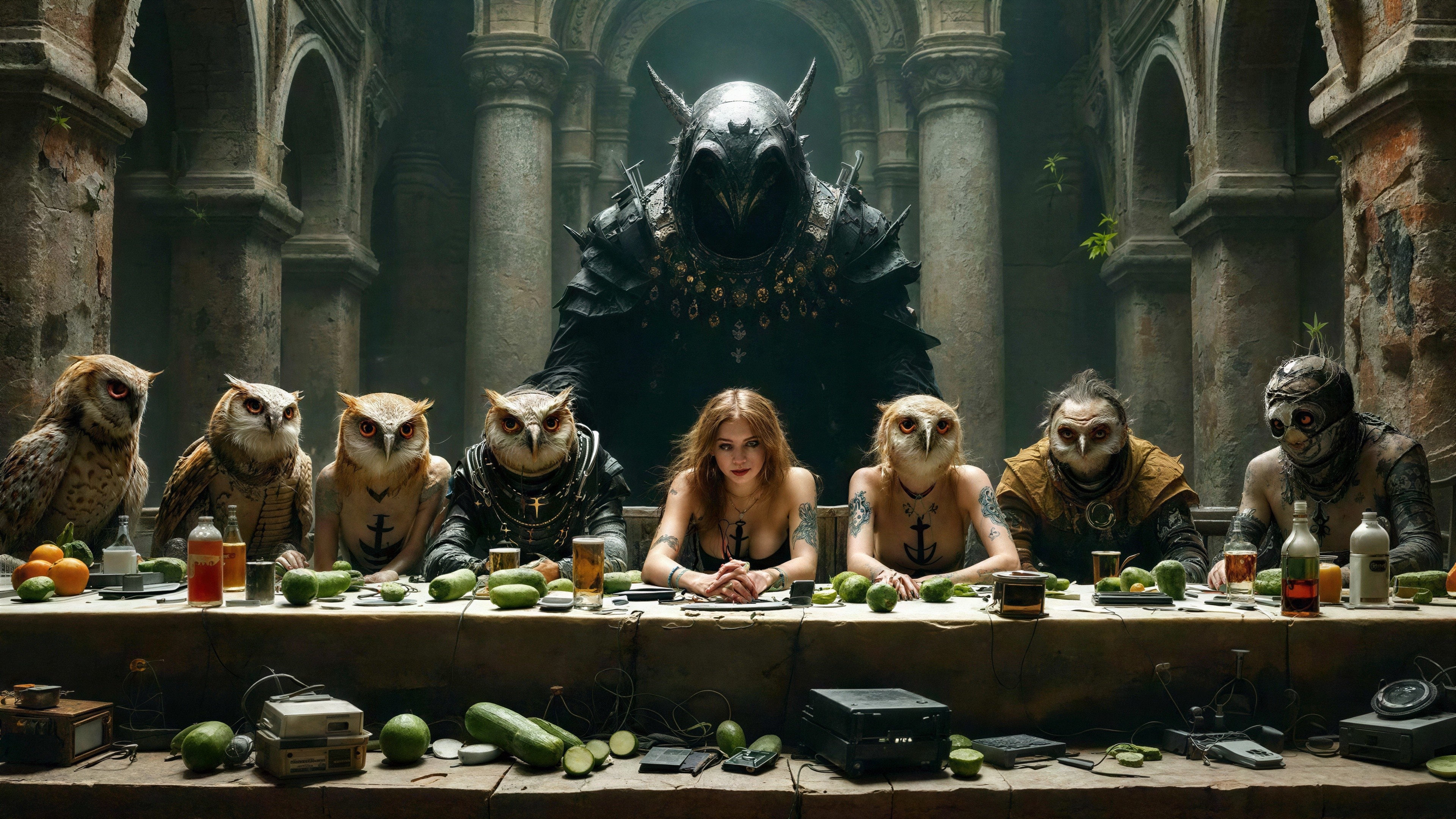 Dark Fantasy Version of The Last Supper in Stone Hall