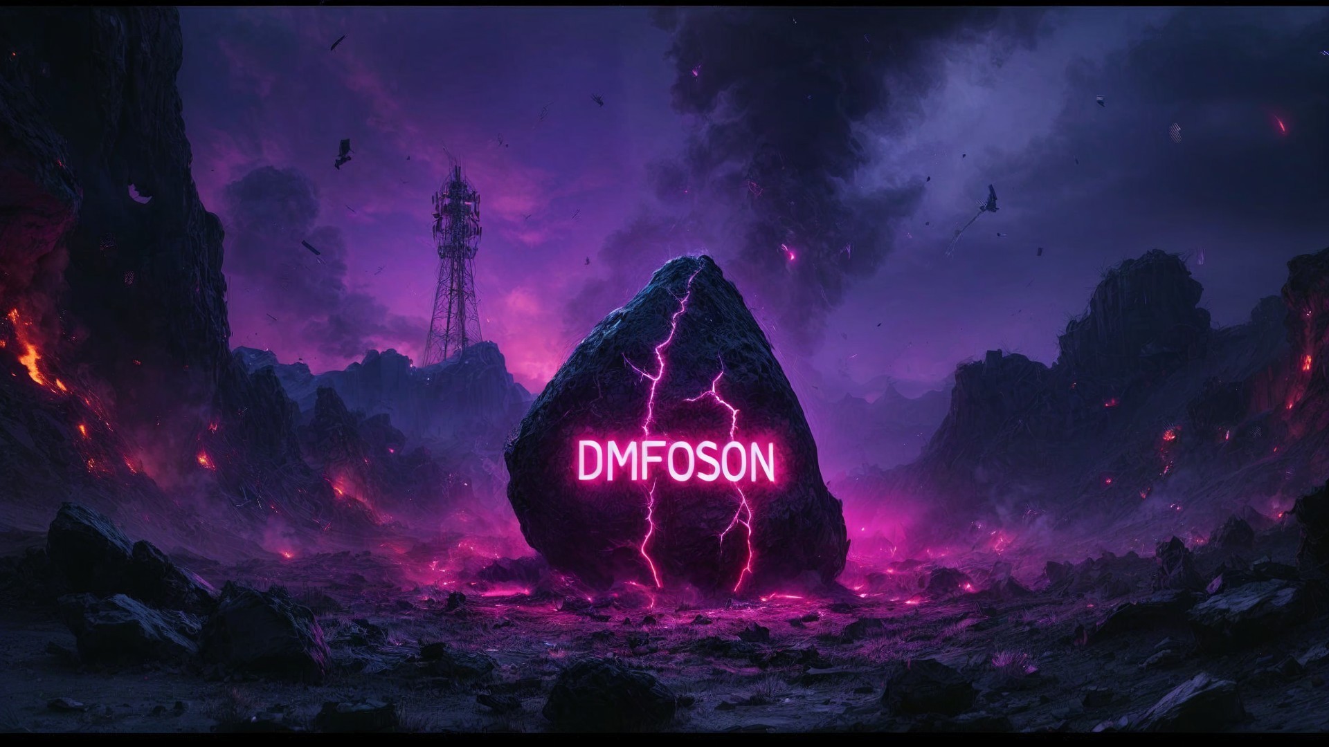 Mystical Landscape with Glowing Boulder and Mountains