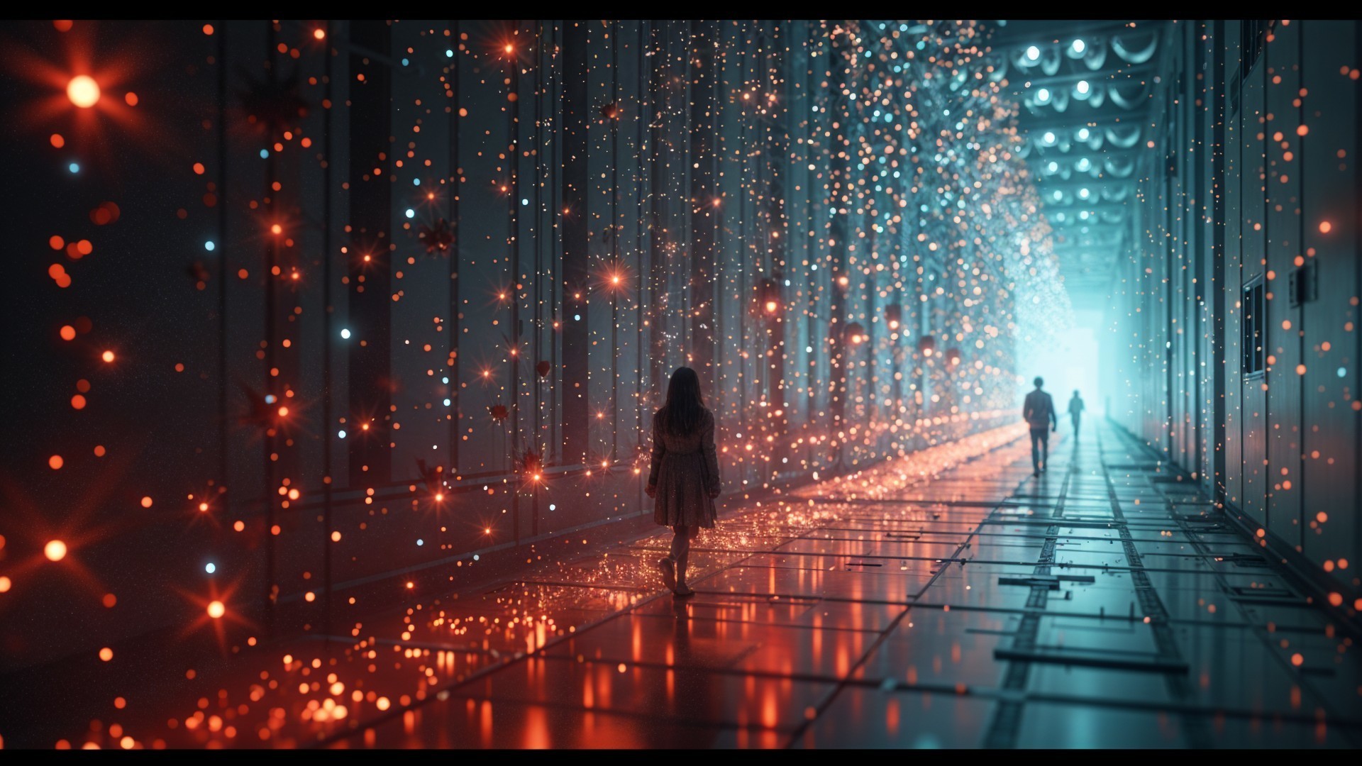 Mystical Corridor with Shimmering Particles and Lights