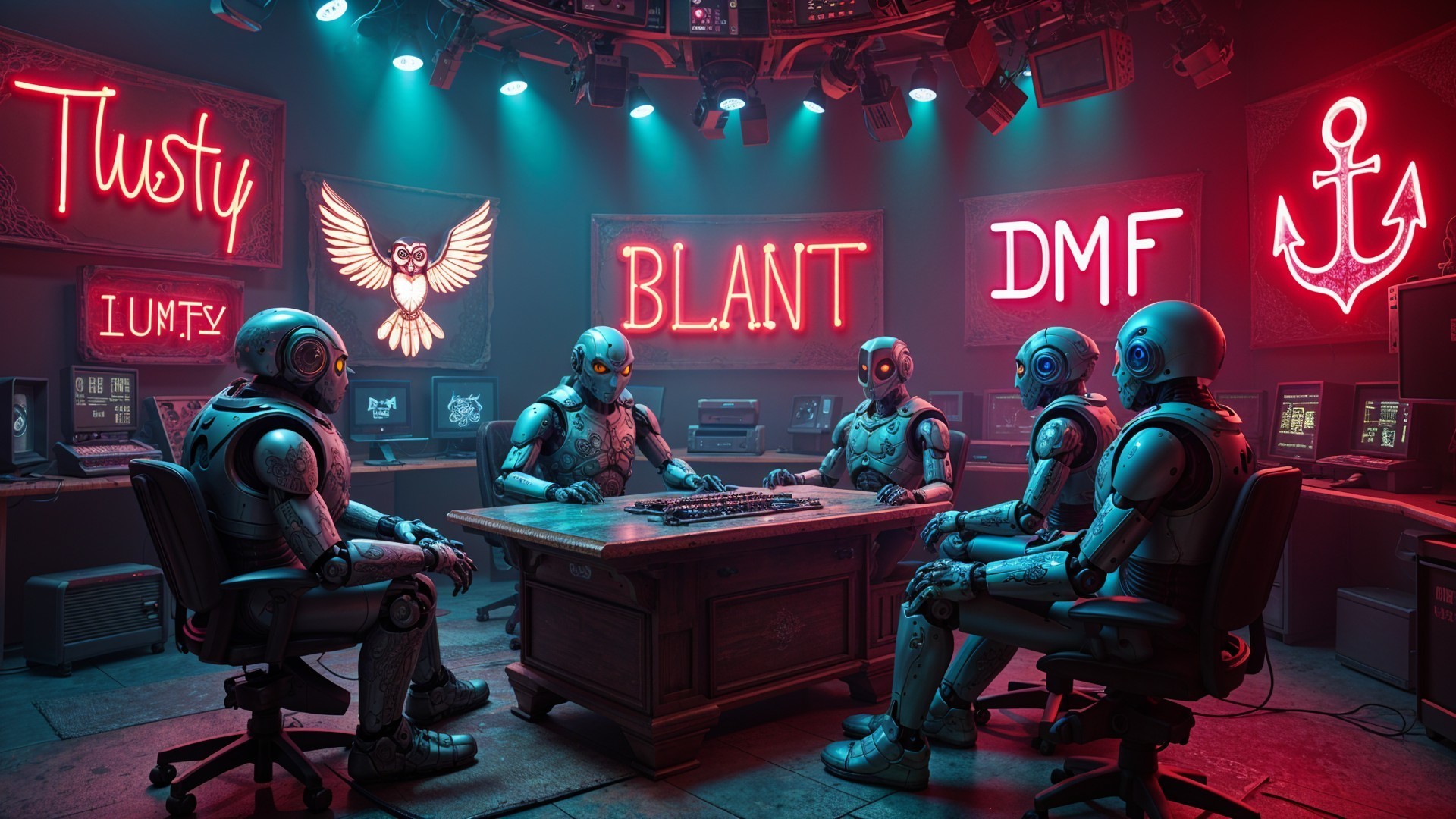 Humanoid Robots Playing a Game in Futuristic Room
