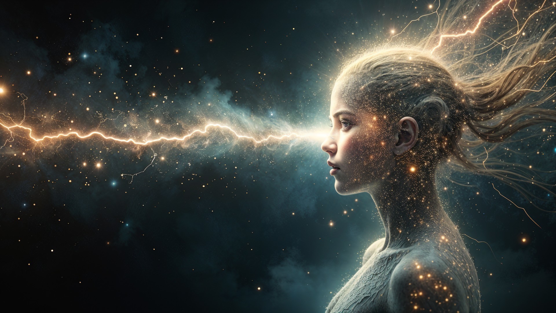 Ethereal Female Figure Surrounded by Cosmic Energy