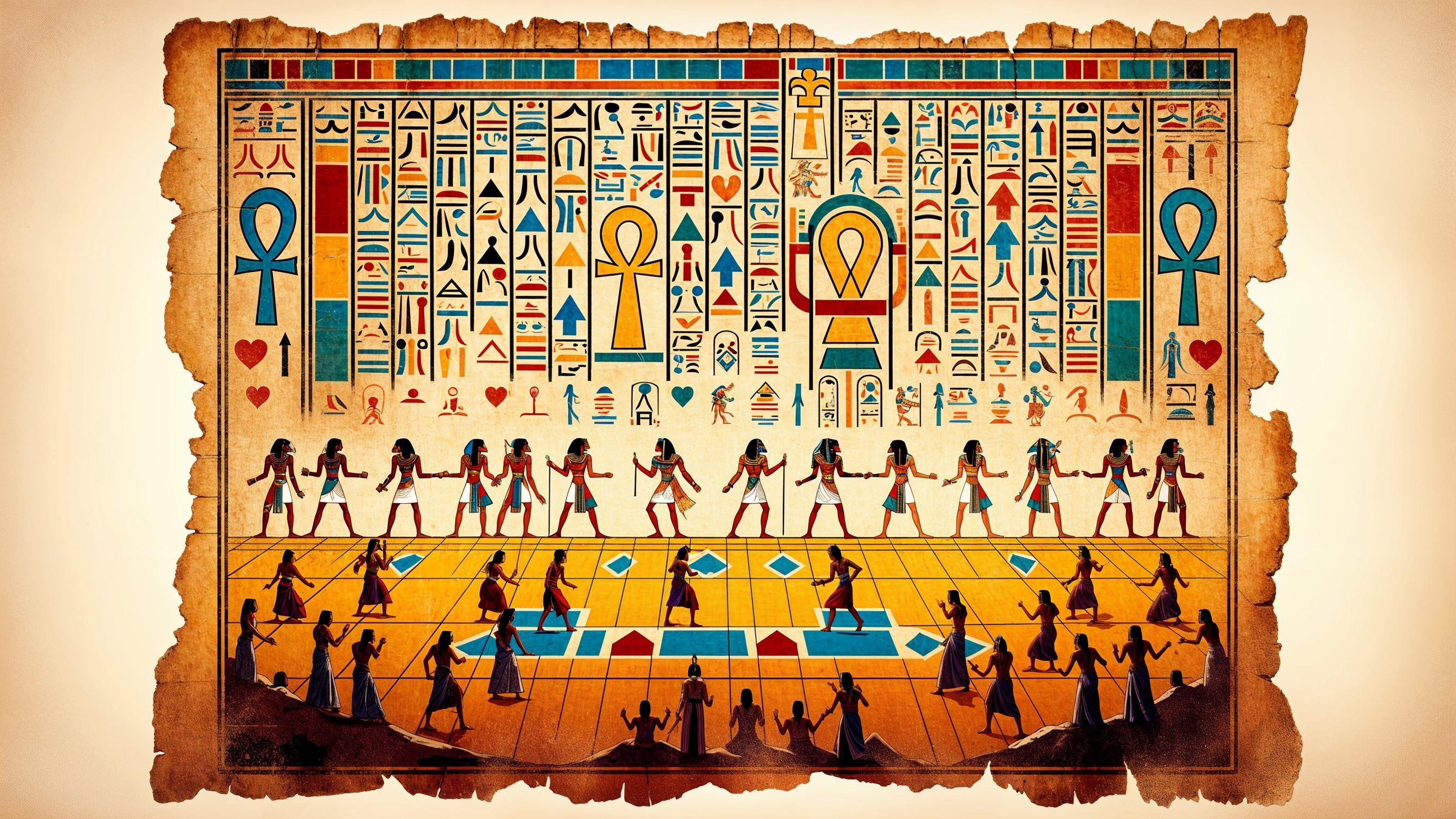 Ancient Egyptian Ceremony with Hieroglyphs on Papyrus