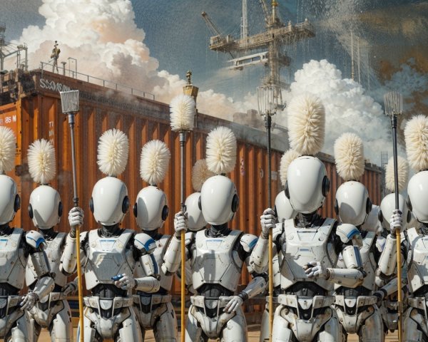 Humanoid Robots with Cleaning Tools at Industrial Site