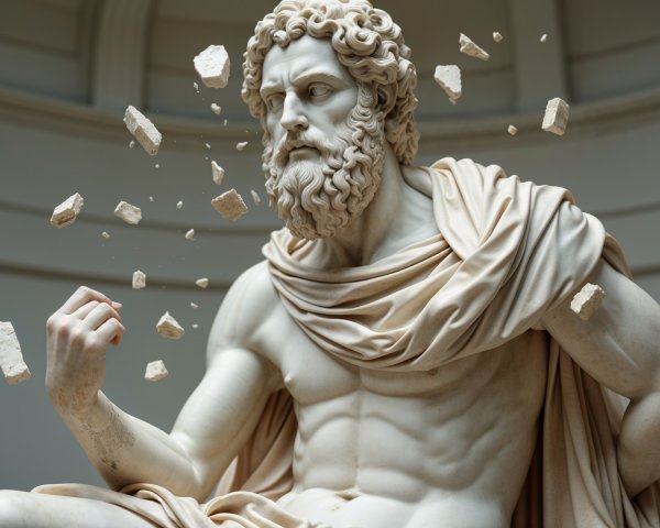 Majestic Marble Statue of a Powerful Seated Figure