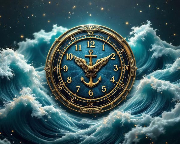 Close-up of a decorative clock with nautical themes