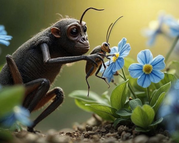 Fantastical Creature in a Vibrant Garden Setting
