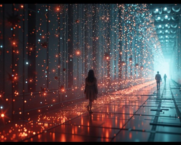 Mystical Corridor with Shimmering Particles and Lights