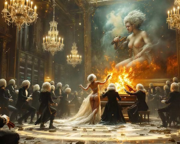 Grand Ballroom with Disarray and Baroque Painting