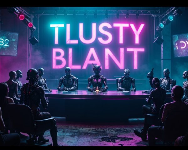 Futuristic Cybernetic Assembly in Neon-Lit Room