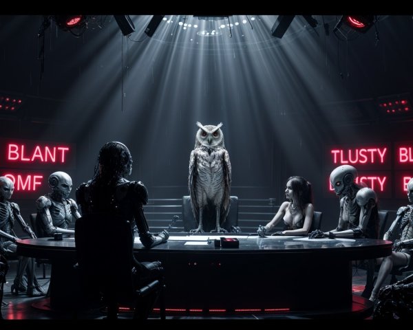 Futuristic Meeting in a Dimly Lit Chamber with Robots