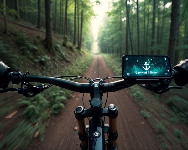 Cyclist's View on a Serene Forest Trail