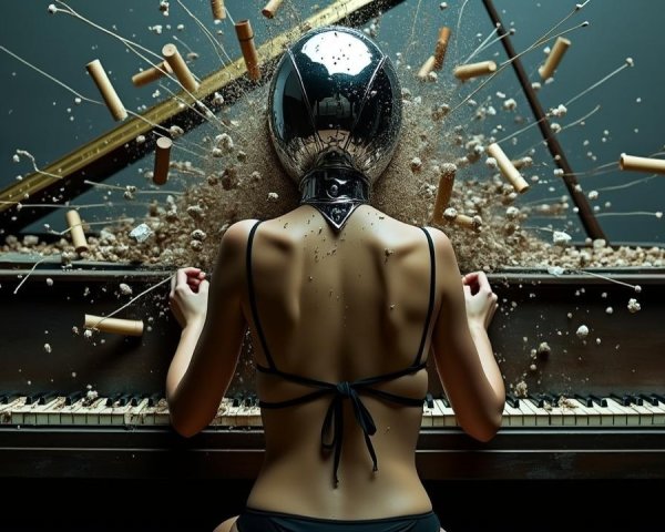 Person with Reflective Helmet at Grand Piano Scene