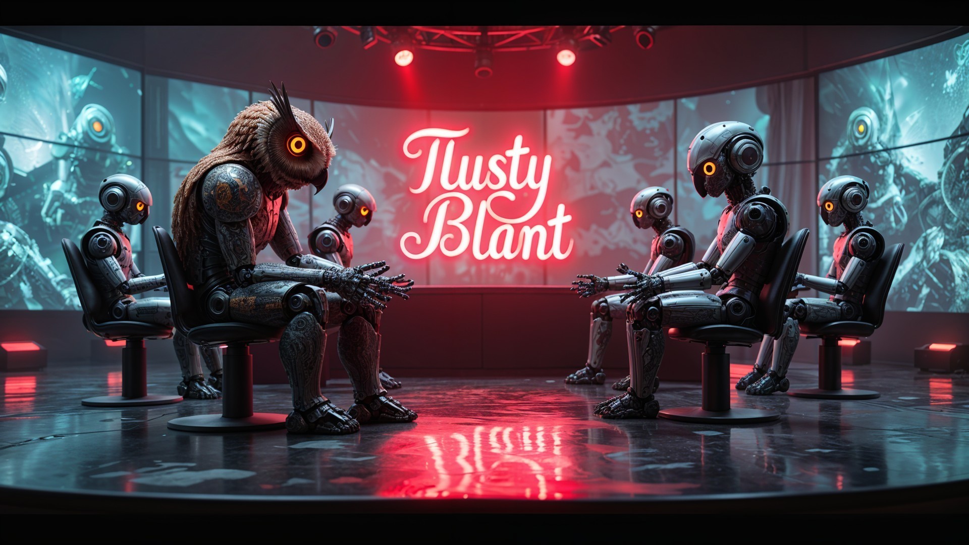 Humanoid Robots in Futuristic Setting with Owl-Like Head