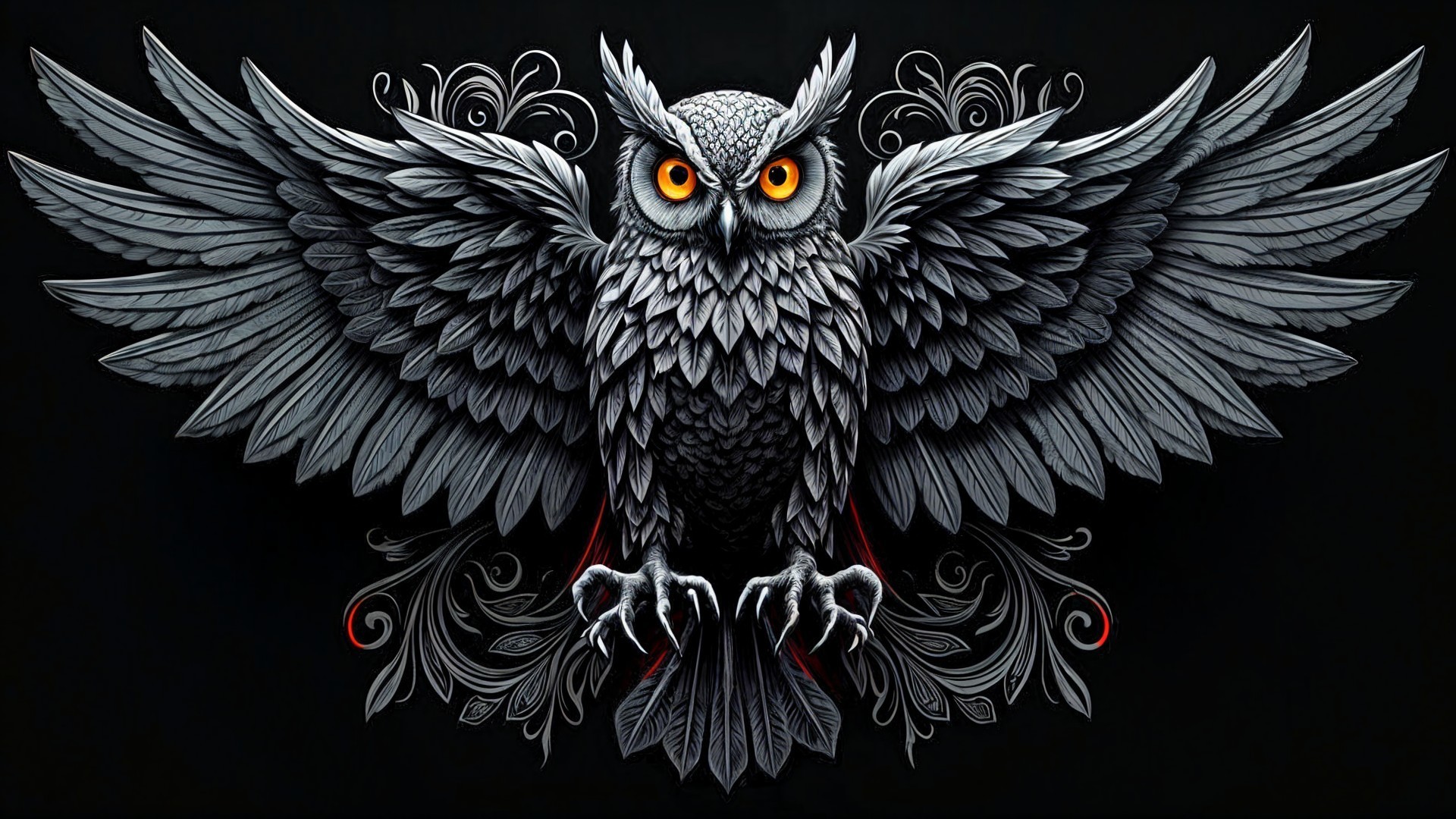 Owl Illustration with Detailed Feathers and Patterns