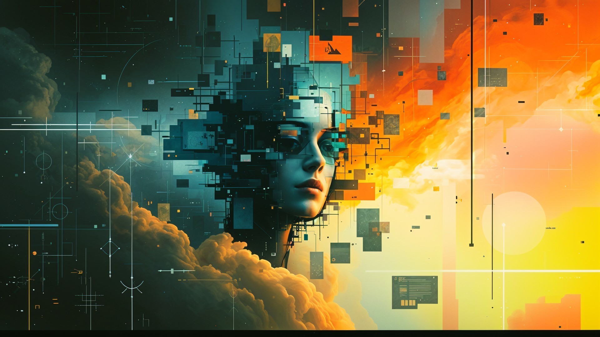 Surreal Blend of Human and Digital Elements in Art