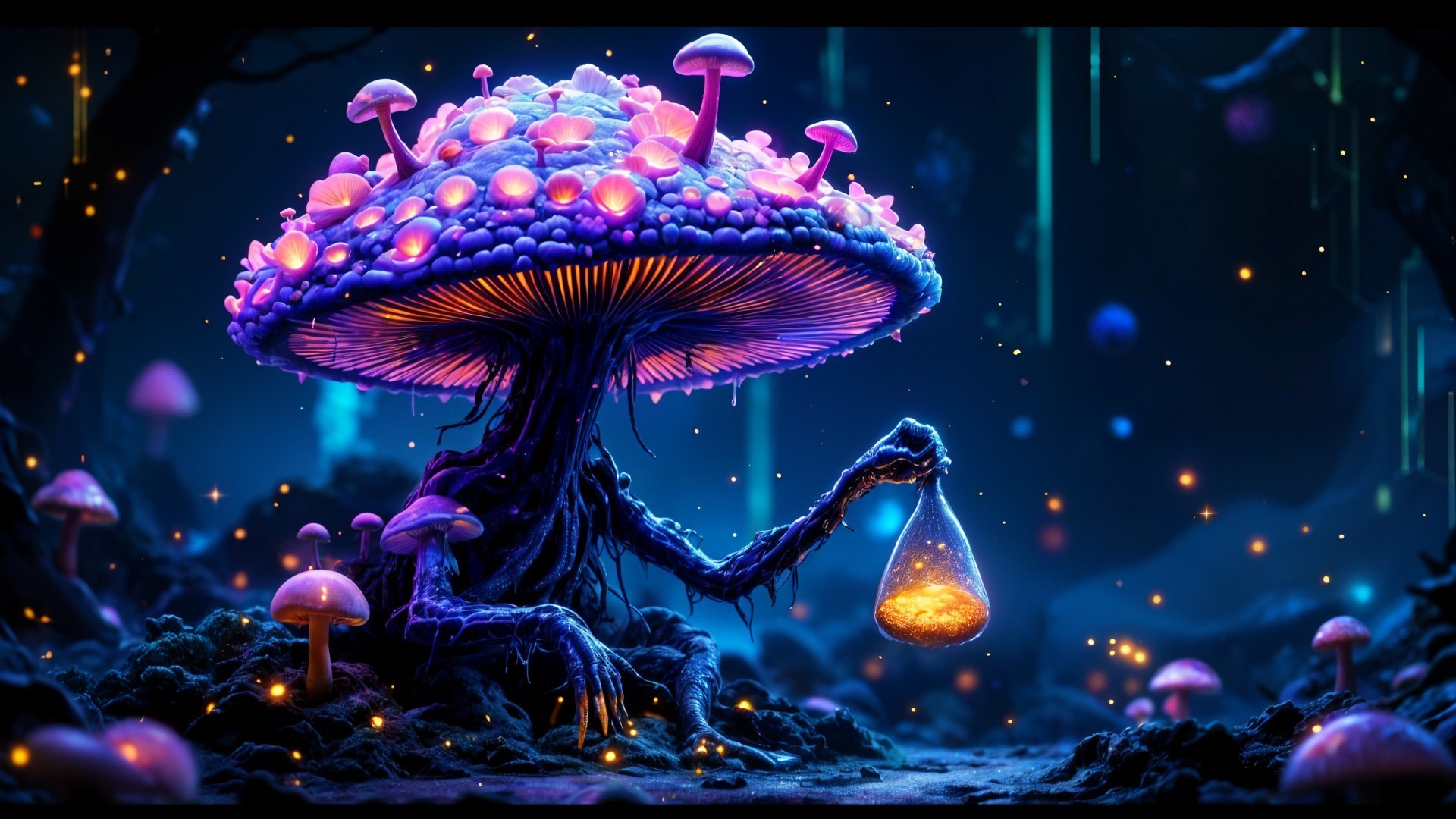 Bioluminescent Mushroom in Enchanted Forest Setting