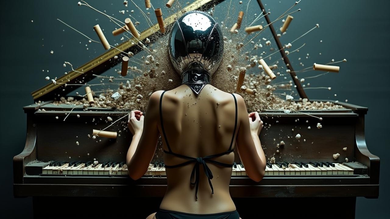 Person with Reflective Helmet at Grand Piano Scene
