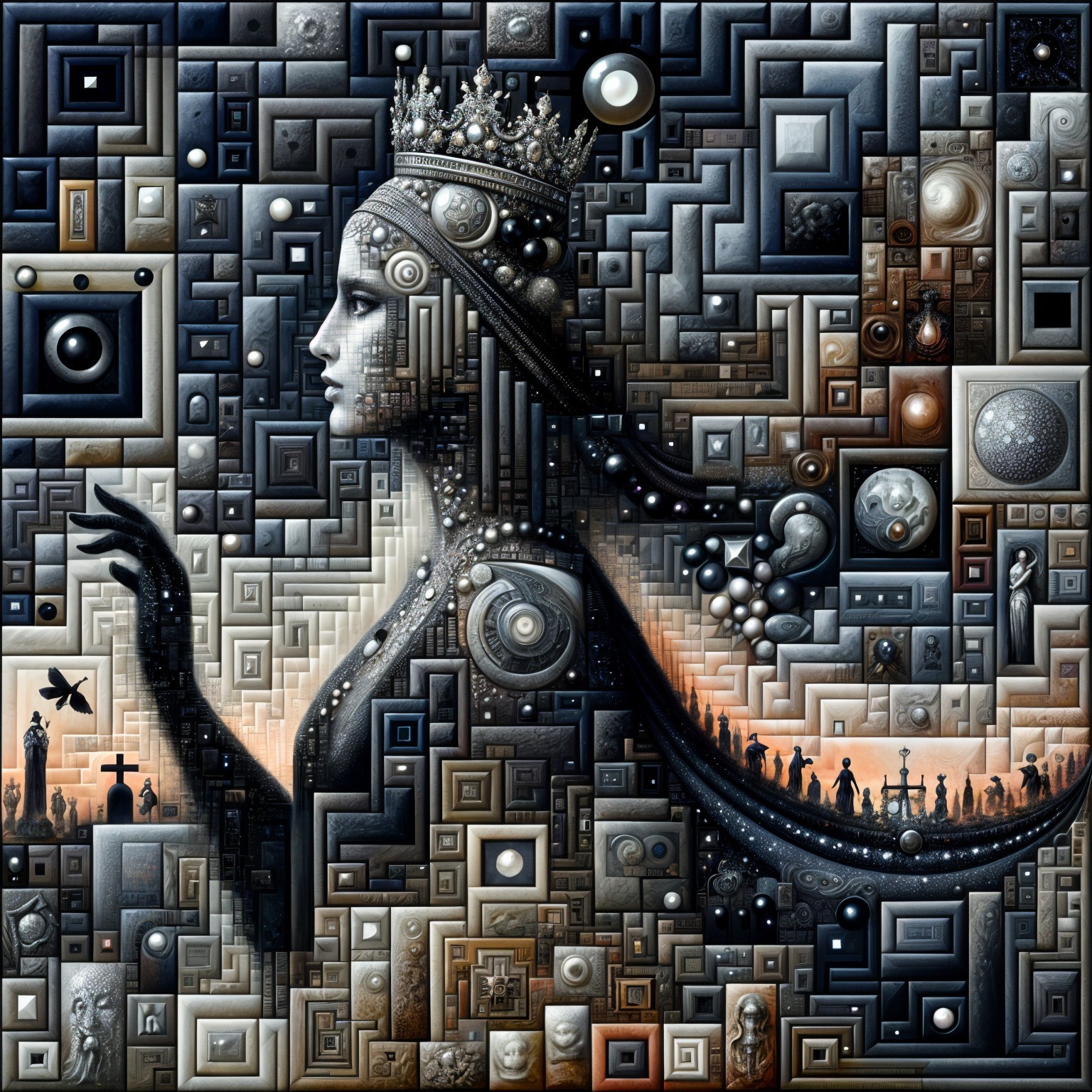 Regal Profile with Cosmic and Geometric Patterns
