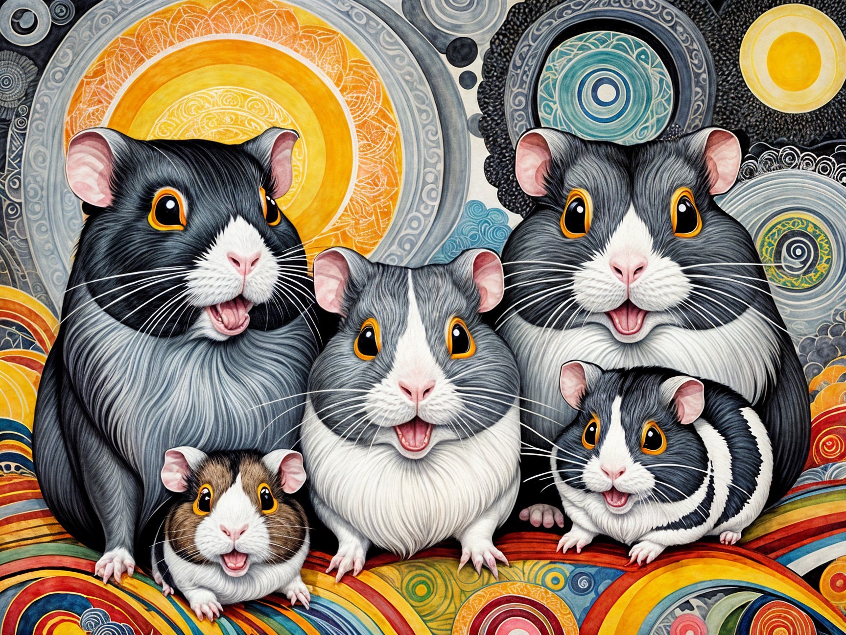 Colorful Illustration of Cheerful Guinea Pigs Together