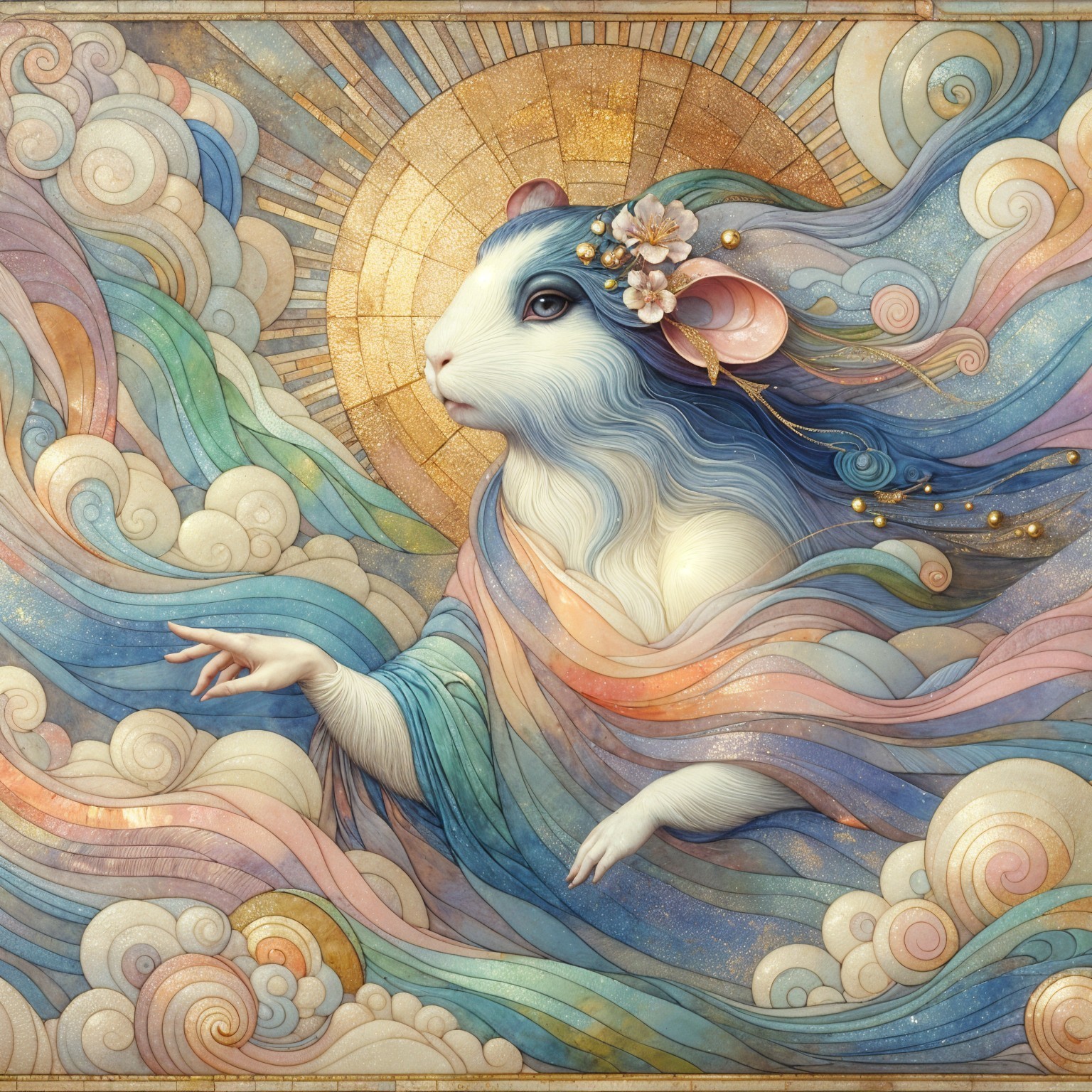 Serene Anthropomorphic Rat Figure in Dreamlike Setting