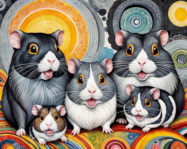 Colorful Illustration of Cheerful Guinea Pigs Together