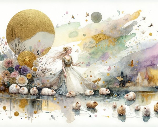 Serene Woman in White Gown by Tranquil Water