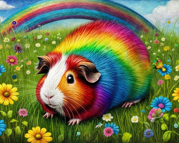 Colorful Guinea Pig in a Vibrant Meadow Scene