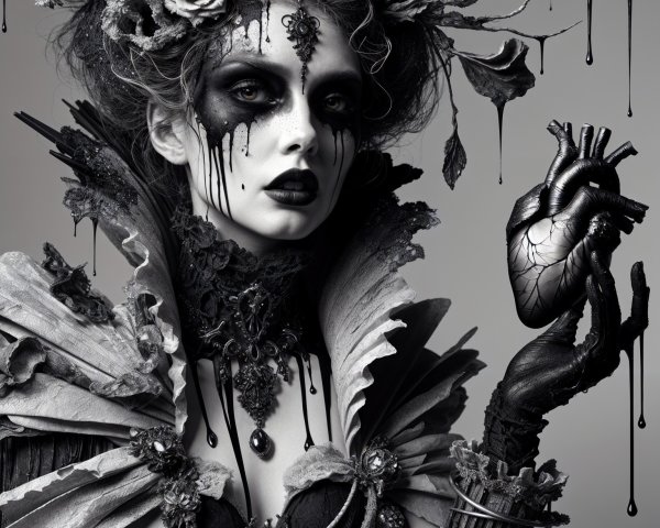 Gothic Figure with Dramatic Makeup and Dark Attire