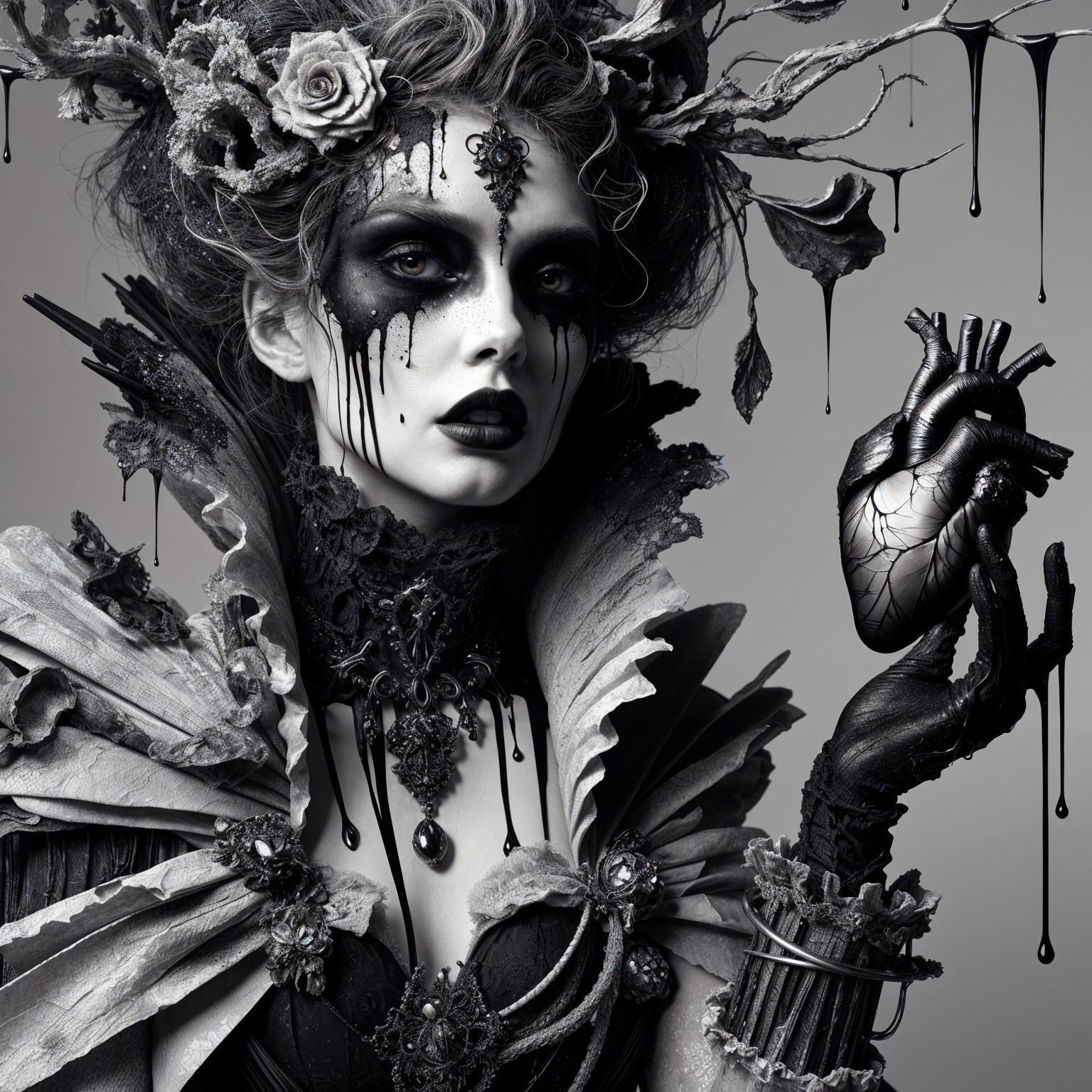 Gothic Figure with Dramatic Makeup and Dark Attire