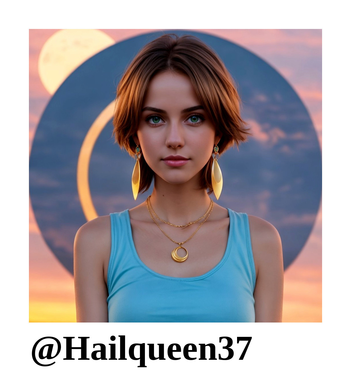 Young woman with stylish hair at surreal sunset backdrop