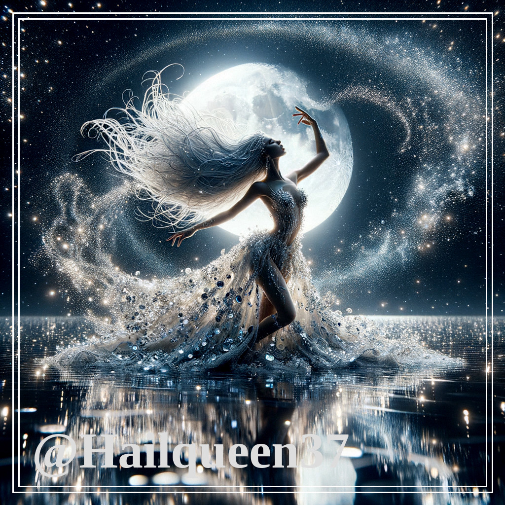 Dancer Under Full Moon in Sparkling Night Scene