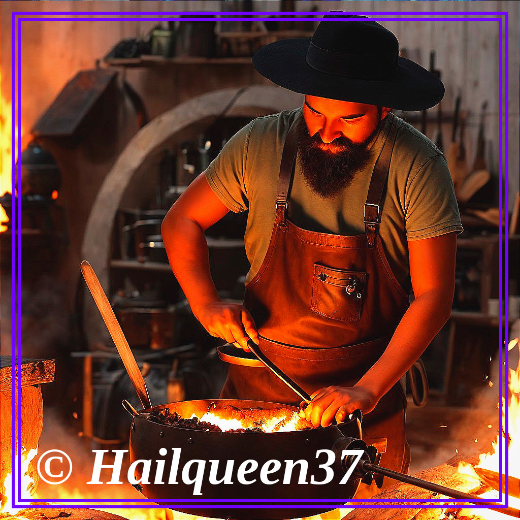 Blacksmith at Forge with Tools and Open Flame