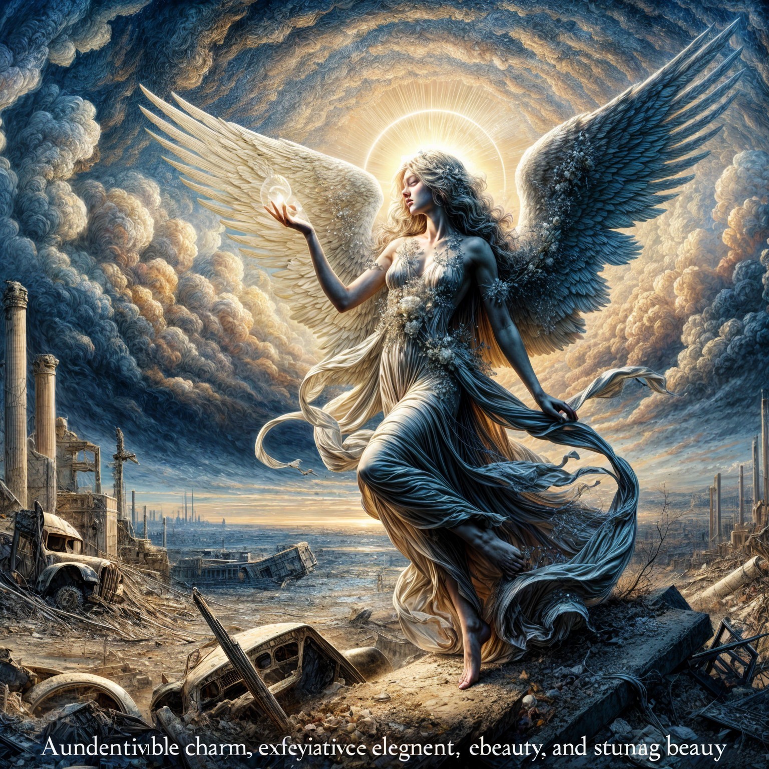 Celestial Figure in Post-Apocalyptic Landscape