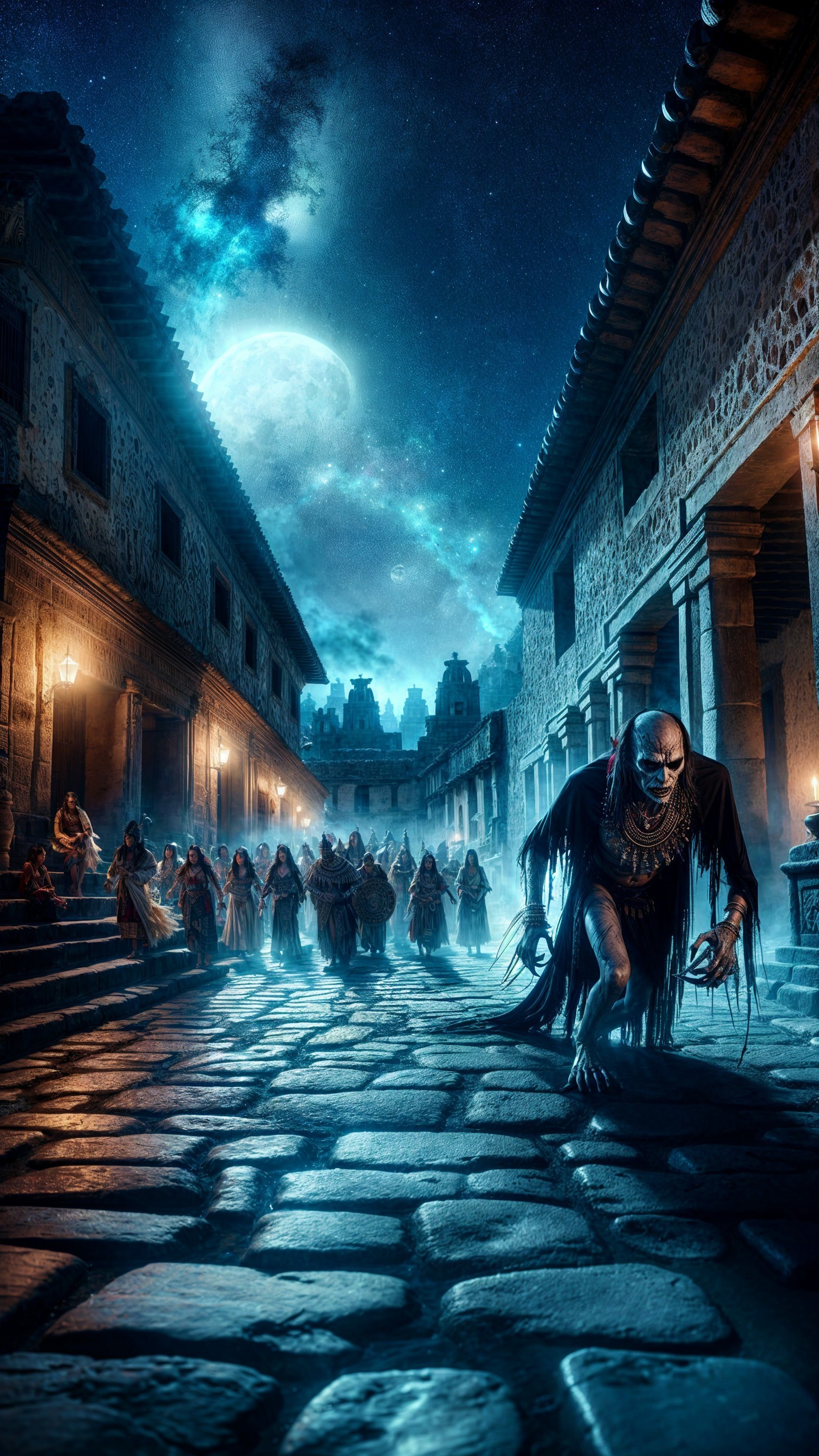 Spectral Figure Crawls in Atmospheric Night Village