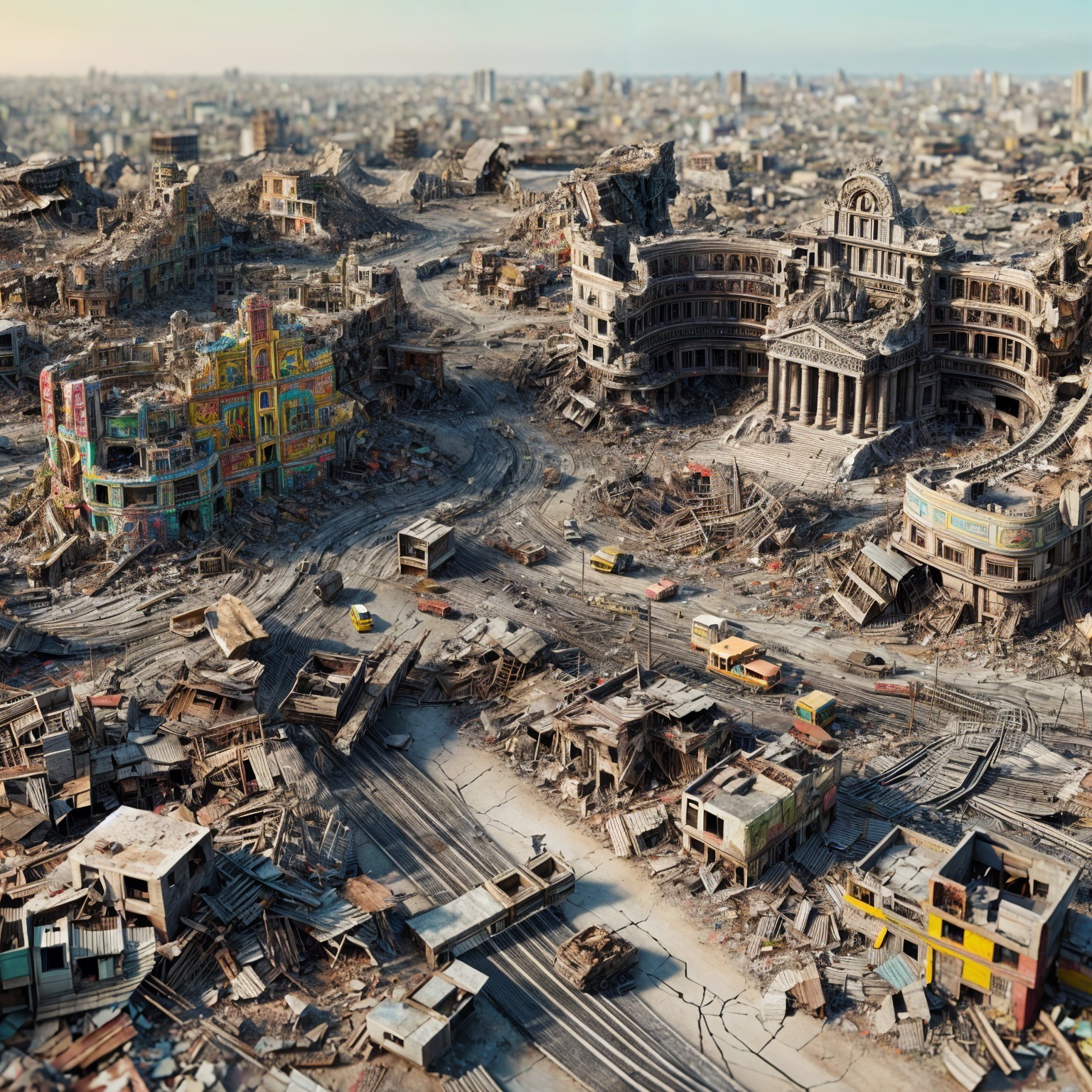 Urban Landscape in Decay with Crumbling Buildings