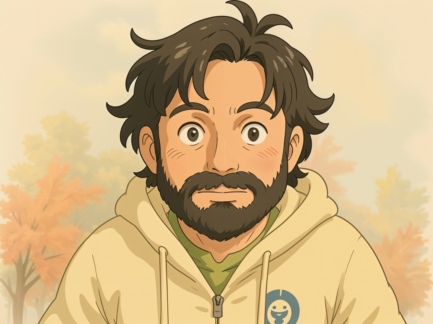 Animated Character in Autumn Landscape with Hoodie
