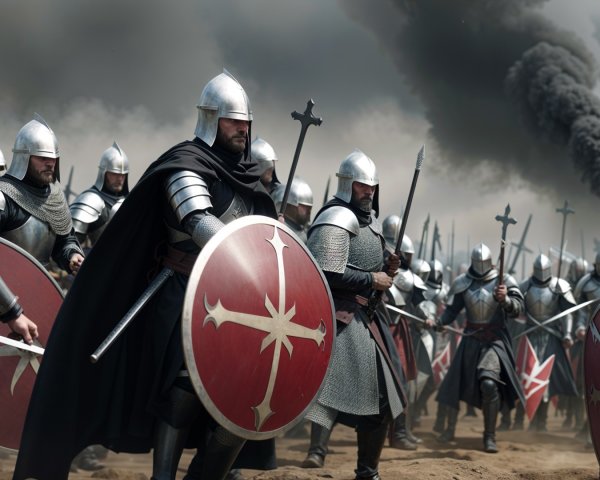 Armored Knights in Battle with Dark Smoke Background