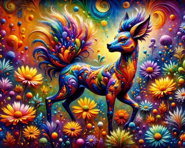 Vibrant Creature Among Colorful Floral Explosion
