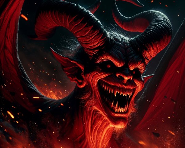 Demon with Horns and Fiery Appearance in Chaos