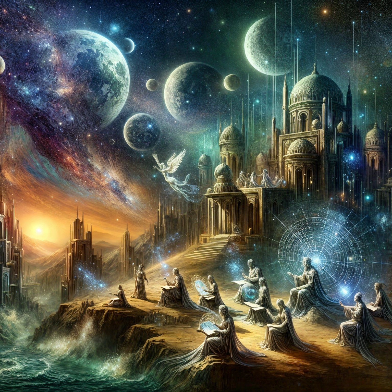 Cosmic Landscape with Celestial Beings and Orbs